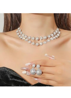 KASTWAVE Silver Necklace and Earrings Set, Jewelry Set, Rhinestone Earrings and Necklace, Crystal Bridal Wedding Jewelry Sets for Brides Bridesmaid Prom Costume Accessories for Women  - Image 1