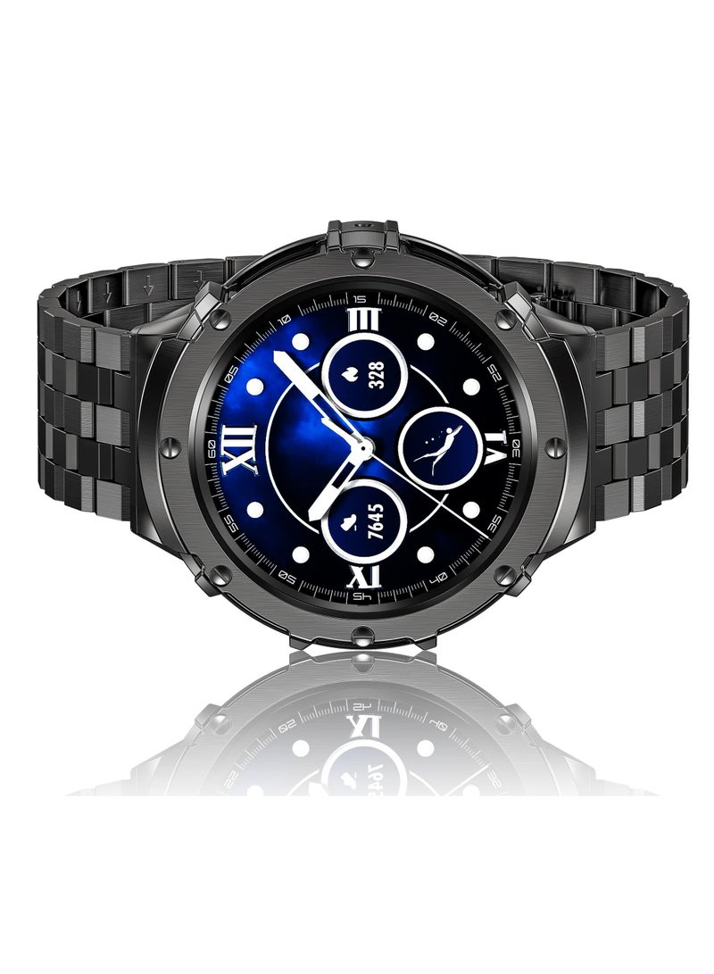 SYOSI Compatible for Samsung Galaxy Watch 5 Pro 45mm Band with Case, Stainless Steel Rugged Metal Watch Band with Protective Bumper Cover Replacement Strap for Men - Image 1