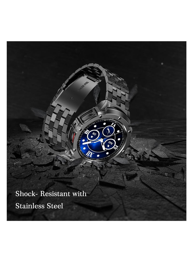 SYOSI Compatible for Samsung Galaxy Watch 5 Pro 45mm Band with Case, Stainless Steel Rugged Metal Watch Band with Protective Bumper Cover Replacement Strap for Men - Image 5