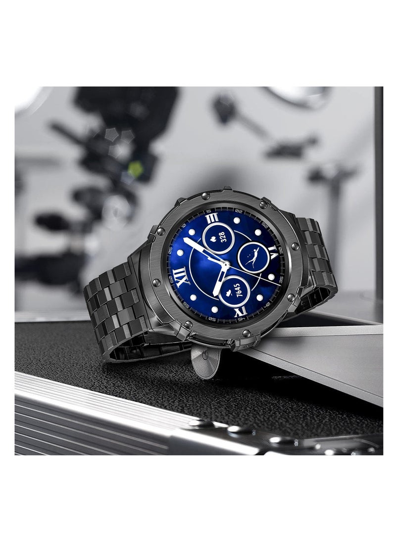 SYOSI Compatible for Samsung Galaxy Watch 5 Pro 45mm Band with Case, Stainless Steel Rugged Metal Watch Band with Protective Bumper Cover Replacement Strap for Men - Image 2