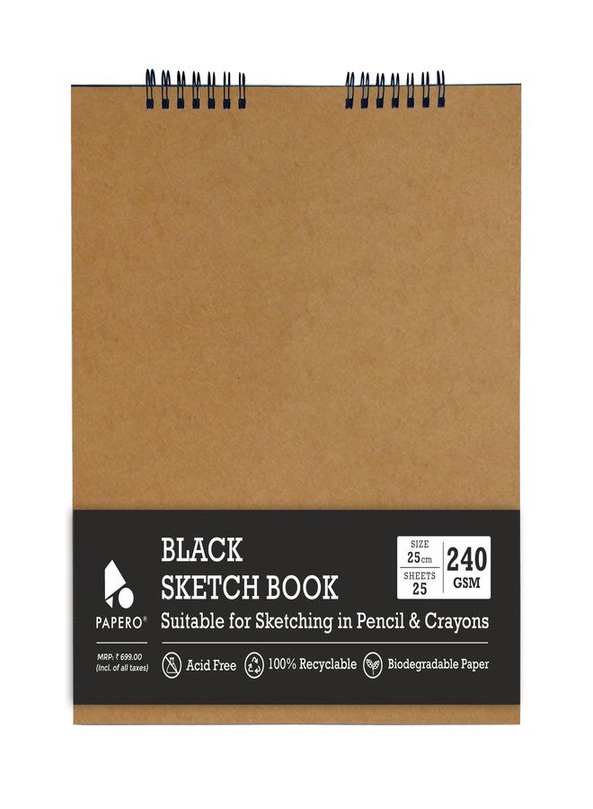 PaperO Black Media Sketchbook - 25cm Wiro Bound, 240 GSM Kraft Paper, 25 Sheets | Acid-Free Artist Pad for Sketching, Drawing, Painting & Scrapbooking - Image 1