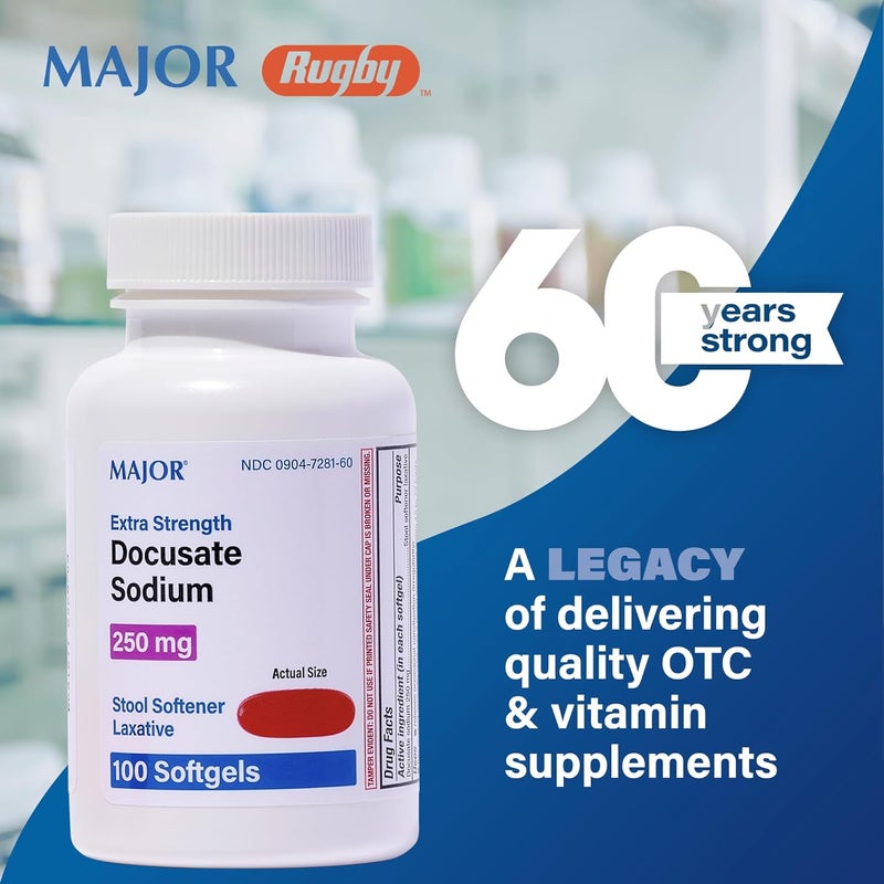 Major Pharmaceuticals MAJOR Docusate Sodium 250 mg  Extra Strength Stool Softener Laxative Softgels for Constipation Relief  Gentle Stool Softeners for Women Men and Kids Ages 12  100 Softgels 1 Pack - Image 2
