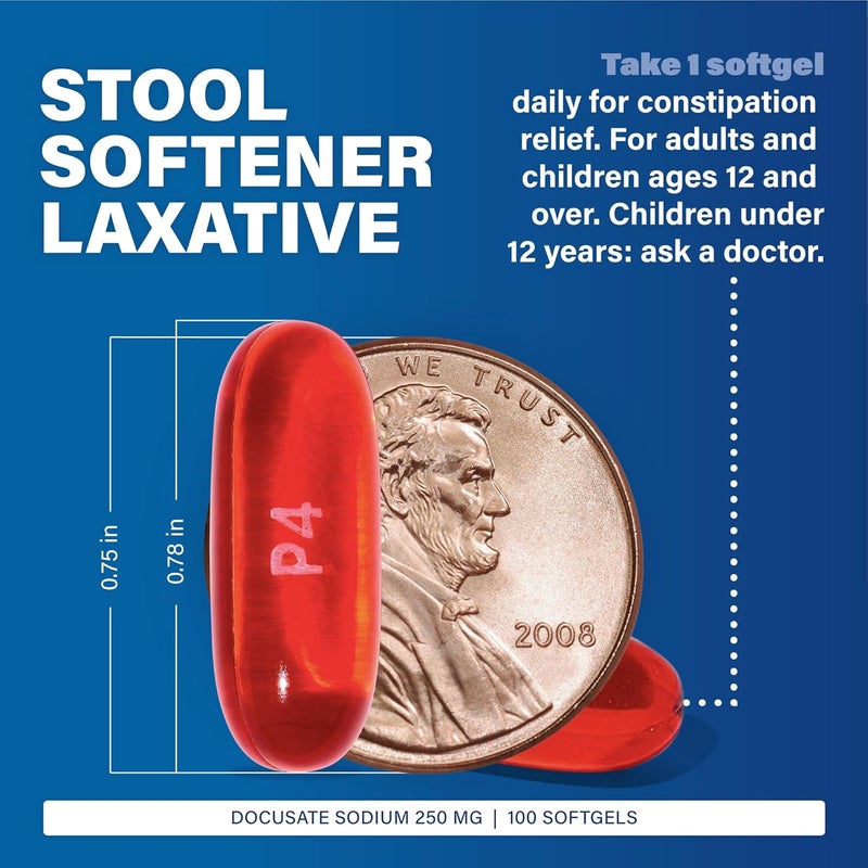 Major Pharmaceuticals MAJOR Docusate Sodium 250 mg  Extra Strength Stool Softener Laxative Softgels for Constipation Relief  Gentle Stool Softeners for Women Men and Kids Ages 12  100 Softgels 1 Pack - Image 3