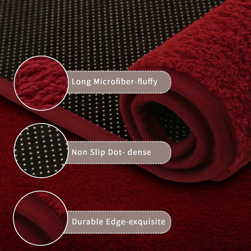 Rururug سجادة حمام Rururug، سجادة حمام كبيرة جدًا 60×180 سم، سجاد حمام غير قابل للانزلاق لأرضية الحمام، سجاد ماص من الألياف الدقيقة لغرفة النوم، سجادة حمام حمراء - Image 3