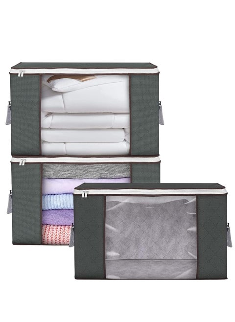 Capacity Clothes Storage Bag Organizer with Reinforced Handle Thick Fabric for Comforters, Blankets, Bedding, Foldable with Sturdy Zipper, Clear Window