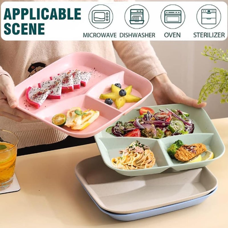 aDai Wheat Straw Dinner Plate Lightweight Unbreakable EcoFriendly Square Dinner Plate with 3 Compartments Durable Reusable BPAFree Perfect for Home Parties and Restaurants4Pcs - Image 4