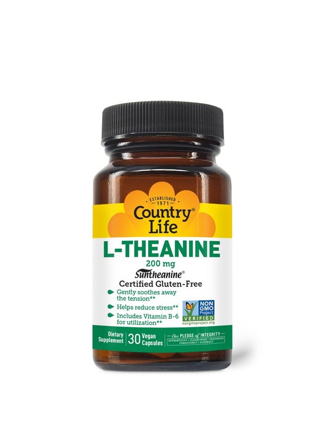 Country Life Ltheanine 200Mg Suntheanine Ltheanine 30 Vegan Capsules Certified Gluten Free Certified Vegan Certified Halal  - Image 1