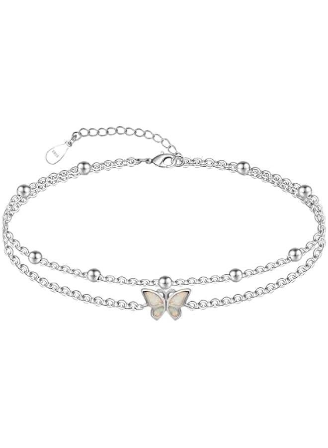 عربست تشيك اند ارتسي خلخال متعدد الطبقات مصنوع من الفضة الاسترلينية للنساء من اوبال سلسلة خرز انيقة قابلة للتعديل 11 انش خلخال افضل صديق - Image 1