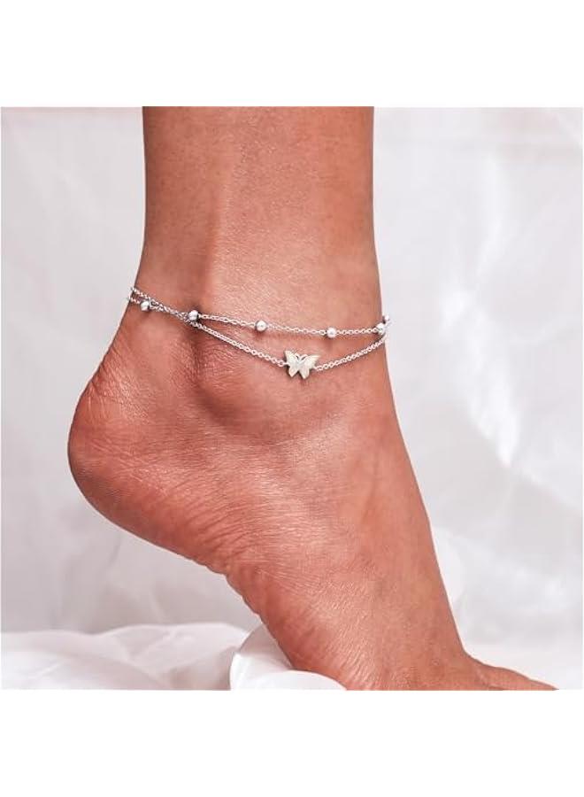 عربست تشيك اند ارتسي خلخال متعدد الطبقات مصنوع من الفضة الاسترلينية للنساء من اوبال سلسلة خرز انيقة قابلة للتعديل 11 انش خلخال افضل صديق - Image 2