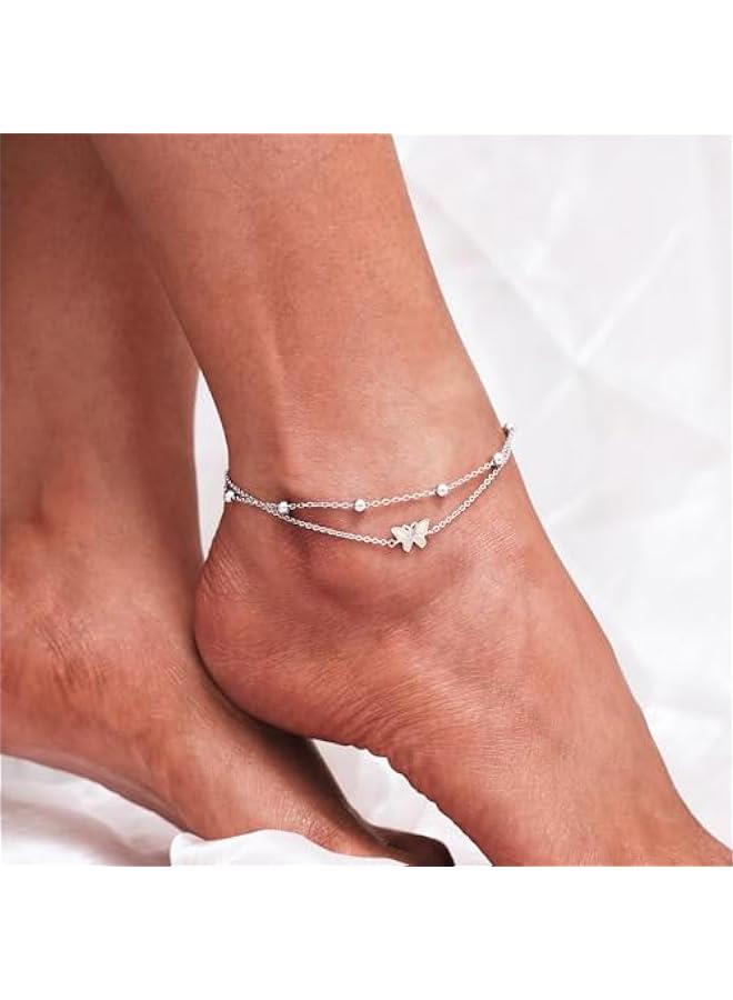 عربست تشيك اند ارتسي خلخال متعدد الطبقات مصنوع من الفضة الاسترلينية للنساء من اوبال سلسلة خرز انيقة قابلة للتعديل 11 انش خلخال افضل صديق - Image 3