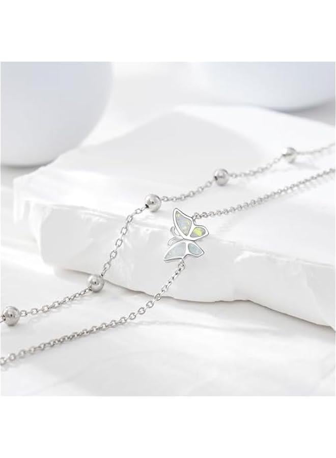 عربست تشيك اند ارتسي خلخال متعدد الطبقات مصنوع من الفضة الاسترلينية للنساء من اوبال سلسلة خرز انيقة قابلة للتعديل 11 انش خلخال افضل صديق - Image 4