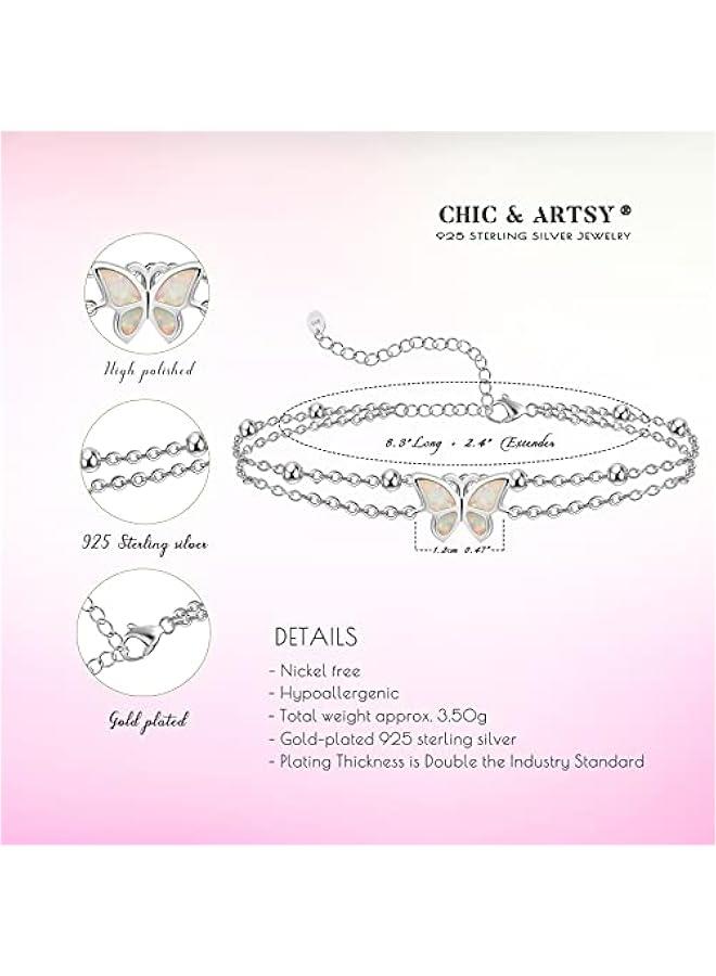 عربست تشيك اند ارتسي خلخال متعدد الطبقات مصنوع من الفضة الاسترلينية للنساء من اوبال سلسلة خرز انيقة قابلة للتعديل 11 انش خلخال افضل صديق - Image 5