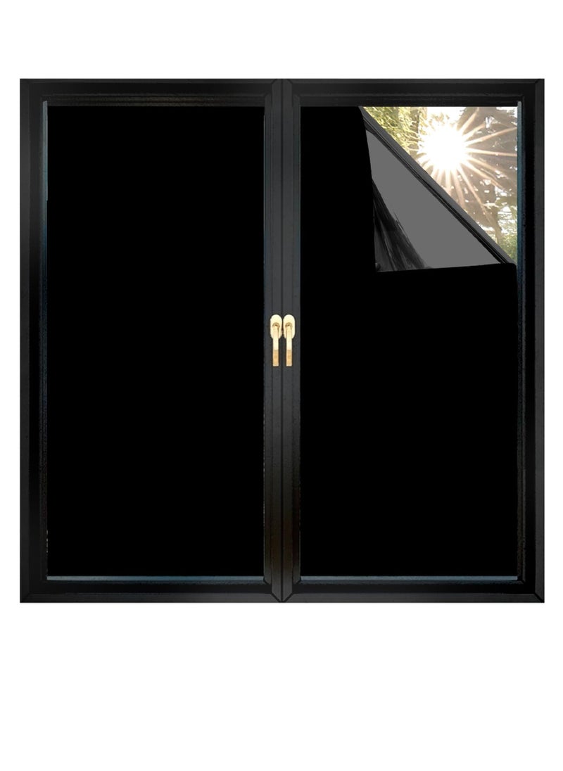GUDOO Total Blackout Window Film Removable Privacy Film Dark Window Tint Decorative Privacy Films Self Static Cling Window Sticker Cover Light Blocking for Bathroom Living Bedroom Kitchen 45W 100L Centimete  - Image 1