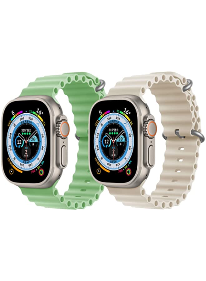 IAF Silicone Ocean Band Strap Mint Green Silicone Ocean Band Strap Pearl White Set of 2 for Apple Watch Ultra 8 49mm