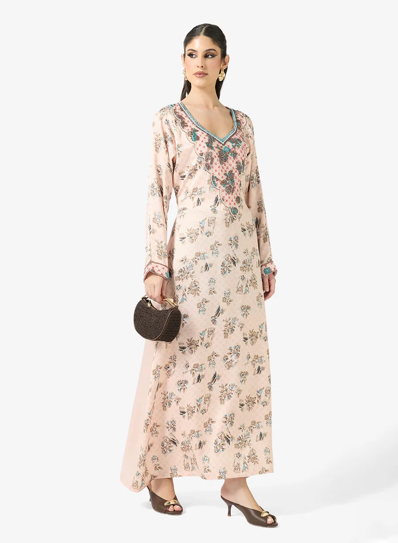 ARABIAN CLOSET Embellished Belted Jalabiya