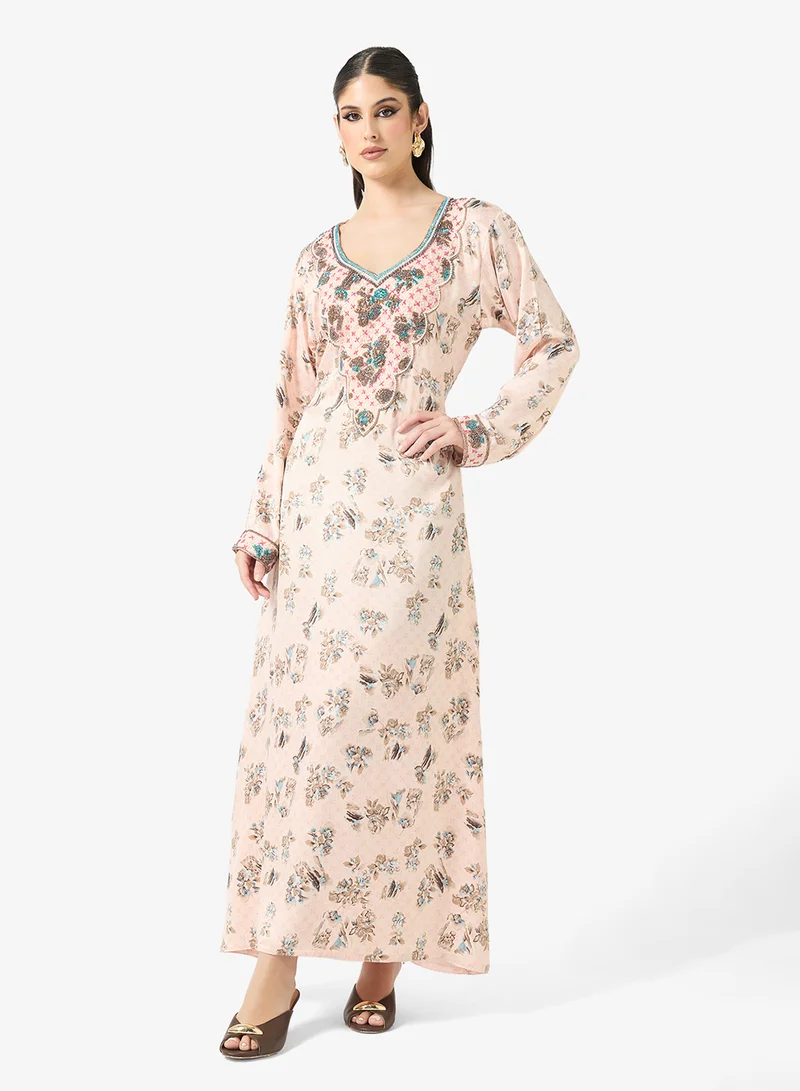 ARABIAN CLOSET Embellished Belted Jalabiya