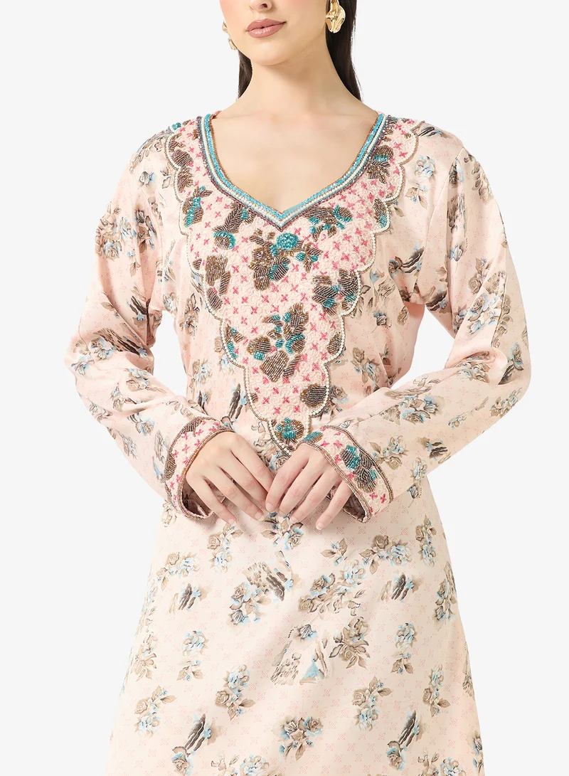 ARABIAN CLOSET Embellished Belted Jalabiya