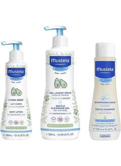 Mustela Mustela Bathtime Essential Set - 3 Must-Have Baby Bath Items - Includes Hydra Bebe Body Lotion, Gentle Cleansing Gel, & Gentle Shampoo - Complete Baby Care Kit - Perfect for Baby Gifting  - Image 1