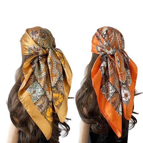 OXYGLOBE 2 PCS Head Scarf for Women,90cm(35.43in) Scarf for Women, Fashion Print Scarf for Women, Exquisite Comfy and Beautiful Beach Headwraps, Neck Scarf Hair Wrap Gift for Ladies - Image 1