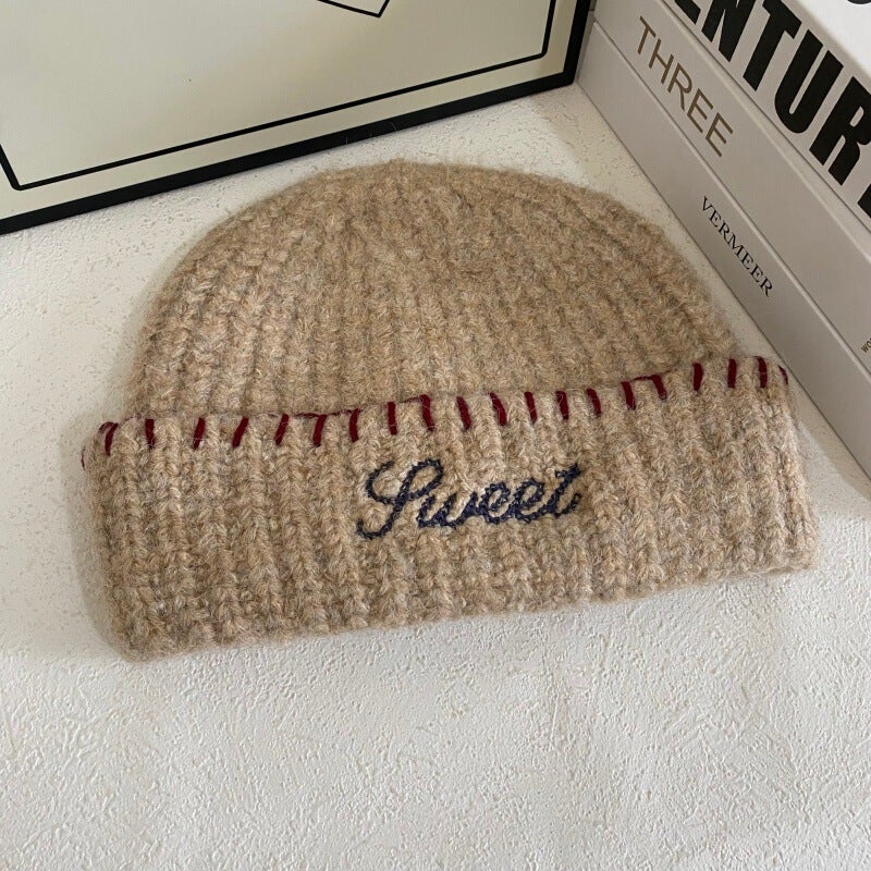 Letter Beanie Women  Autumn Winter Korean Oversized Knit Hat Acrylic - Image 1
