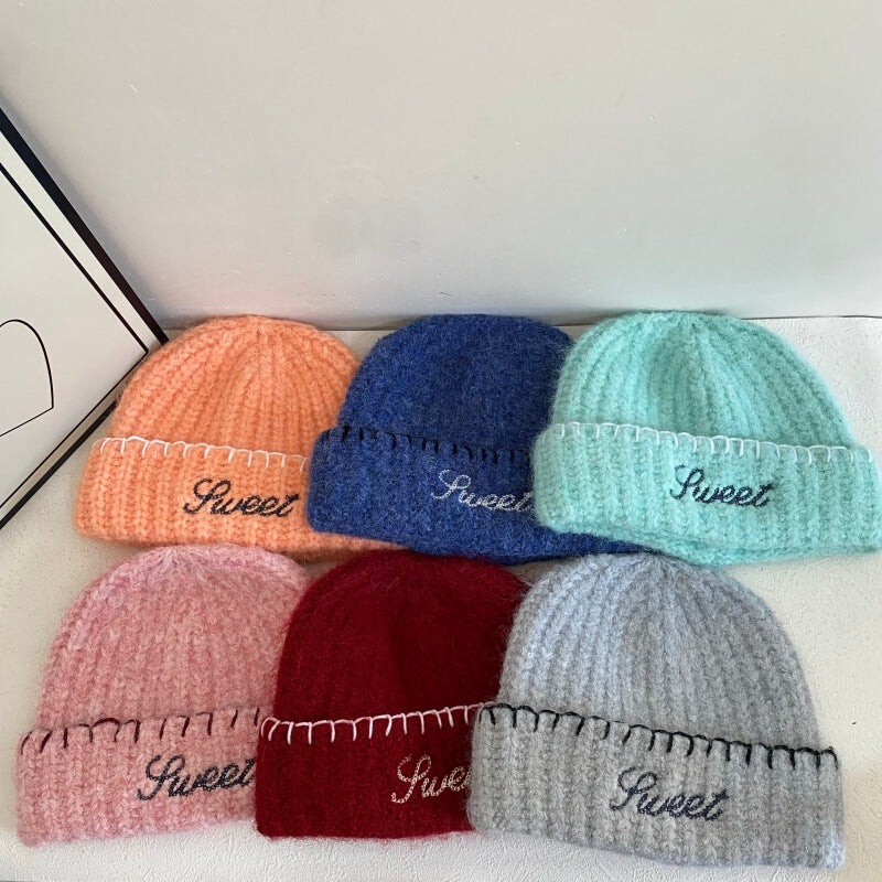 Letter Beanie Women  Autumn Winter Korean Oversized Knit Hat Acrylic - Image 2