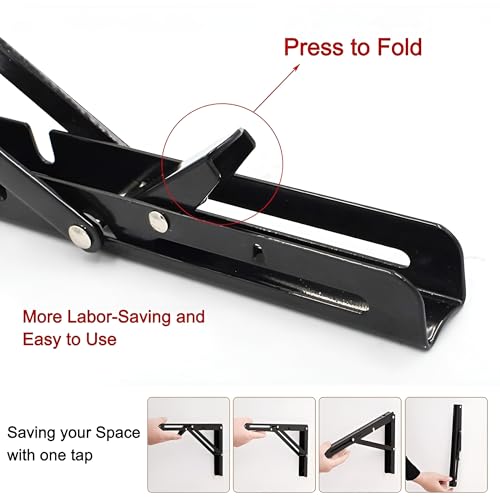 VDNSI Folding Shelf Brackets Heavy Duty Metal Collapsible Shelf Bracket DIY Wall Mounted Foldable Shelf Bracket Hinge Wall Mounted Space Saving for Bench Table (20 CM, 2) - Image 3