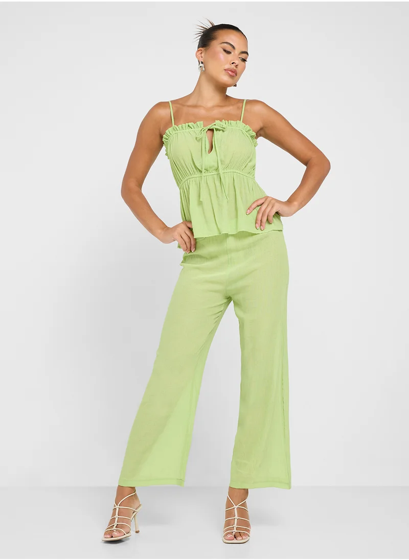 Ginger Shirred Tie Up Detail Top & Relaxed Fit Pant Co-Ord Set