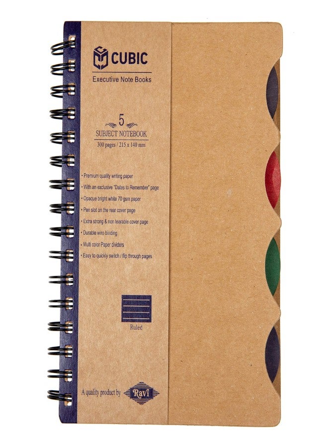 Cubic ECO A5 5-Subject Spiral Notebook – 300 Ruled Pages | Eco-Friendly Kraft Cover | Sturdy Wiro Binding | Ideal for School, Office & Personal Notes (Blue) - Image 1