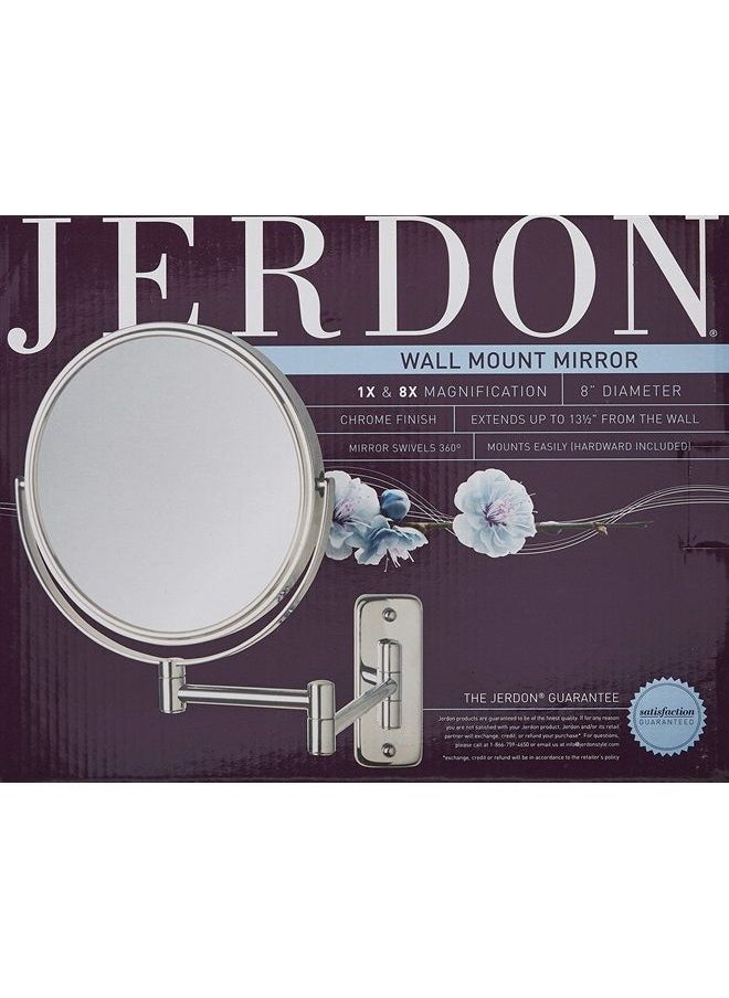 Jerdon 8-Inch Two-Sided Swivel Wall Mount Mirror - Makeup Mirror with 8X Magnification & 13.5 inch Wall Extension - Chrome Finish - Model JP7808C  - Image 4