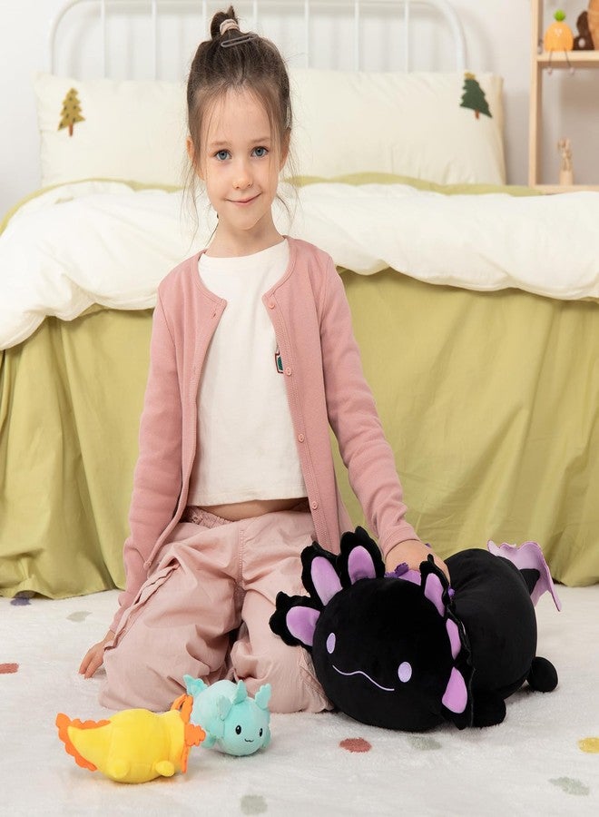 MaoGoLan ماو غولان 4 قطع دمى أكسولوتل عملاقة مع 3 أطفال داخلها - 23.5 بوصة دمى أكسولوتل كبيرة فائقة النعومة - وسادة دمى أكسولوتل قابلة للضغط - مجموعة هدايا دمى أكسولوتل لعشاق الأكسولوتل، الأطفال، المراهقين، سوداء - Image 3