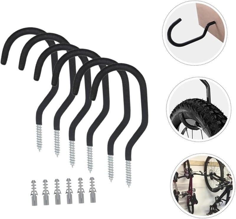 خطافات تعليق دراجات ثقيلة 6 قطع مع أنابيب تمديد لتخزين المرآب وتنظيم الدراجات - Image 4