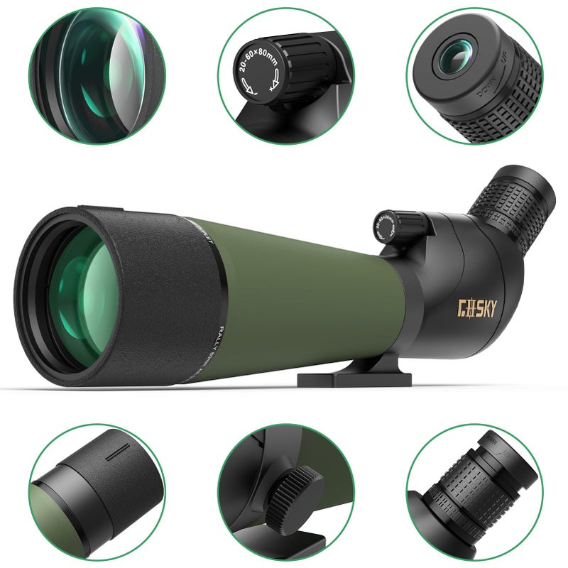 Gosky Flagship DiamondEdge 20-60x80 Spotting Scope with Tripod, Carrying Bag and Quick Phone Holder - BAK4 High Definition Waterproof Spotter Scope for Bird Watching Wildlife observing,Green - Image 4
