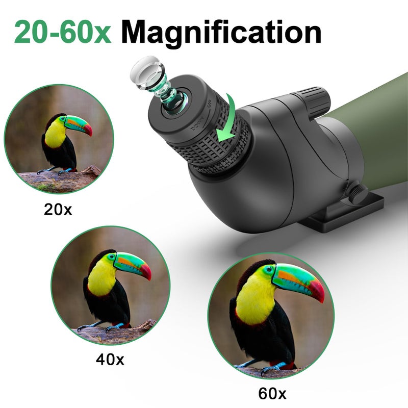 Gosky Flagship DiamondEdge 20-60x80 Spotting Scope with Tripod, Carrying Bag and Quick Phone Holder - BAK4 High Definition Waterproof Spotter Scope for Bird Watching Wildlife observing,Green - Image 3