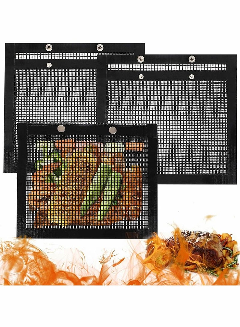 SYOSI BBQ Mesh Grill Bags, High Temperature Resistant Grid Barbecue Bag Reusable Grilling Pouches for Charcoal, Gas, Electric Grills, Barbecue Bag Set Is A Must-Have for All Event (3 Pack, Black)  - Image 1