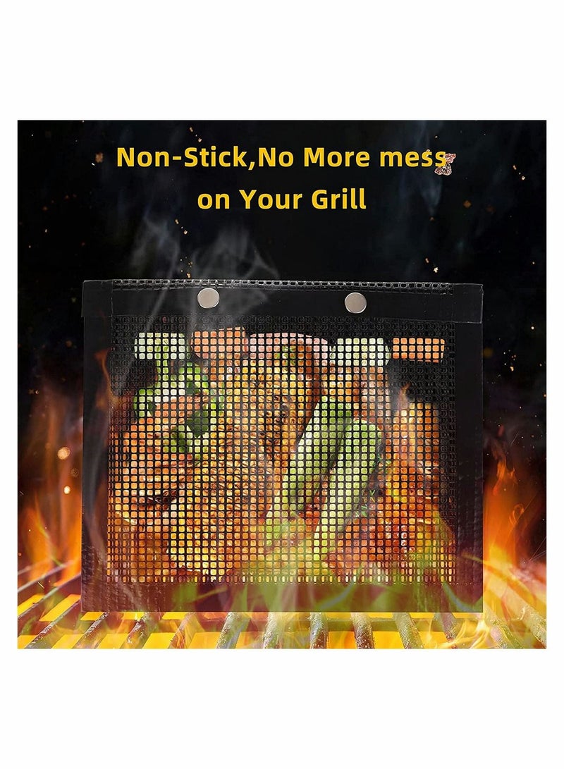 SYOSI BBQ Mesh Grill Bags, High Temperature Resistant Grid Barbecue Bag Reusable Grilling Pouches for Charcoal, Gas, Electric Grills, Barbecue Bag Set Is A Must-Have for All Event (3 Pack, Black)  - Image 2