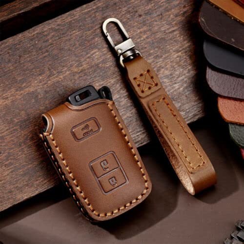 Leather Smart Car Key Cover Case Fob Holder Fit For Toyota 4 Runner Tundra Tacoma Brown