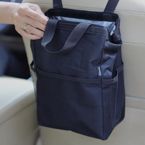 Ginsco New LeakProof Travel Trash Bag Hanging Car Trash Can with Hook and Loop Lid and Handle Multipurpose Trash Bin with Storage Pockets for Car SUV Truck RV Camping 2 Gallons Black - Image 1