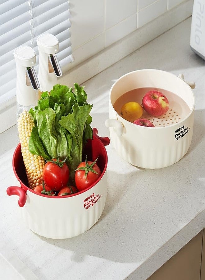 Olpad Double Layer Kitchen Strainer & Drainer Bowl with Lid and Handles, Multifunctional Washing Basket for Fruits, Vegetables, and Pasta, Aesthetic Design Colander for Easy Food Prep - Image 3