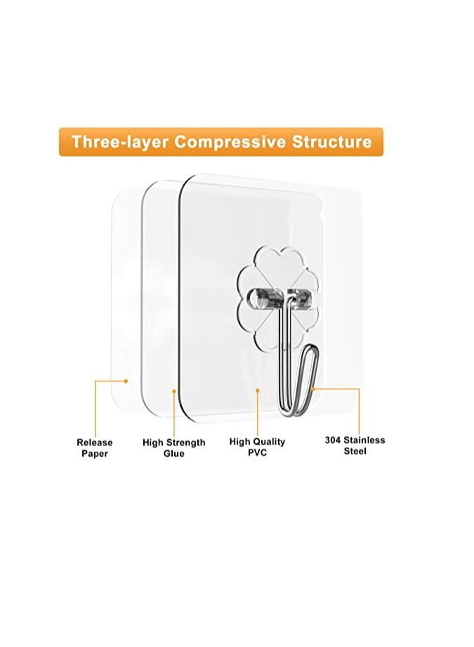 Adhesive Hooks for Hanging Heavy Duty - 12 Pack Wall Hooks 13lb(Max), Sticky Hooks Waterproof Wall Hangers Without Nails Kitchen Hooks Bathroom Hooks Indoor Use for Home & Office - Image 4