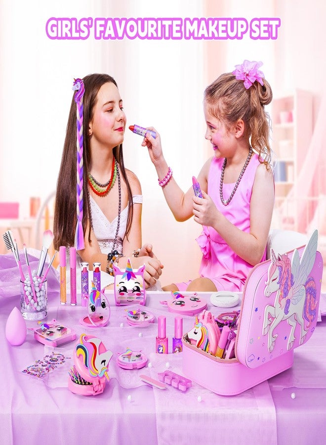 Beayuck Kids Makeup Kit for Girl - Girls Makeup Kit Toys with Flying Horse Storage Case, Kids Play Makeup Set for Christmas Birthday Gift 3-12 Years Old - Image 3