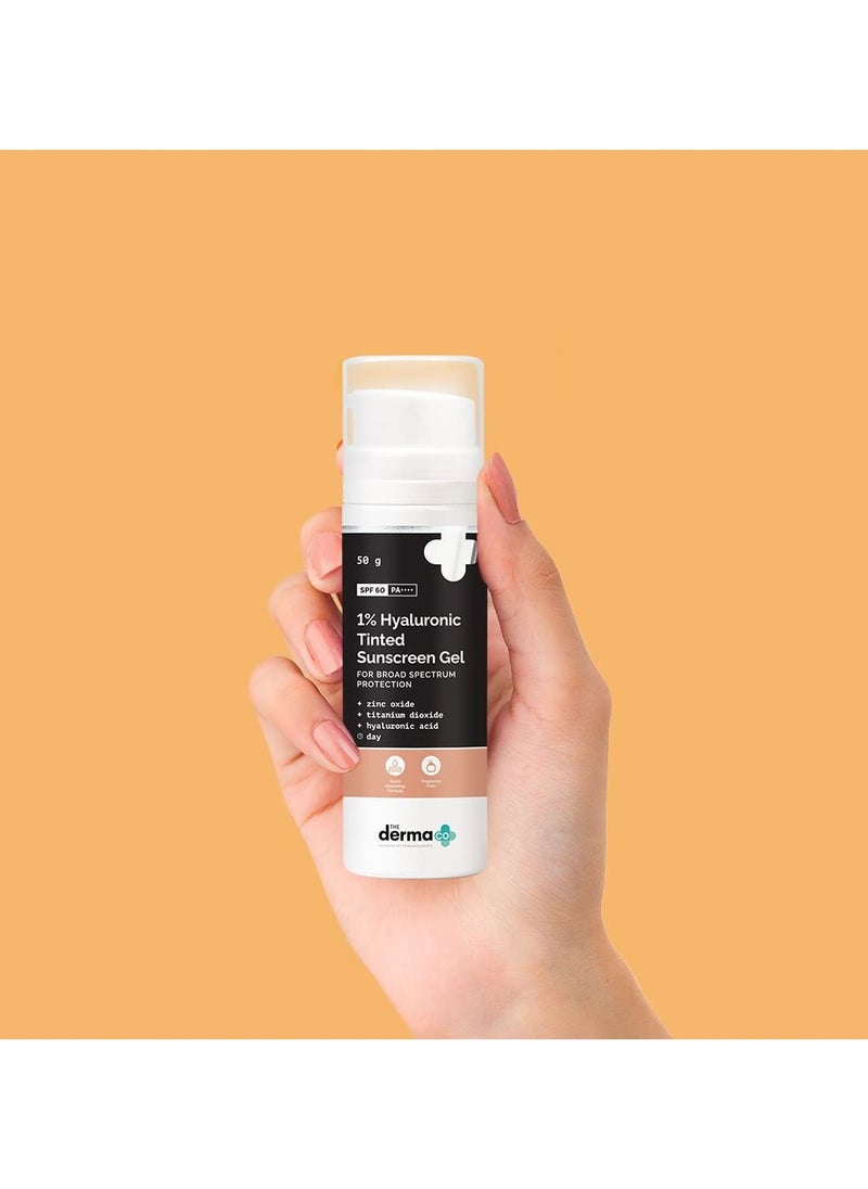 THE derma Co 1% Hyaluronic Tinted Sunscreen SPF 60 Gel For All Skin For Broad Spectrum Protection - 50GM  - Image 2