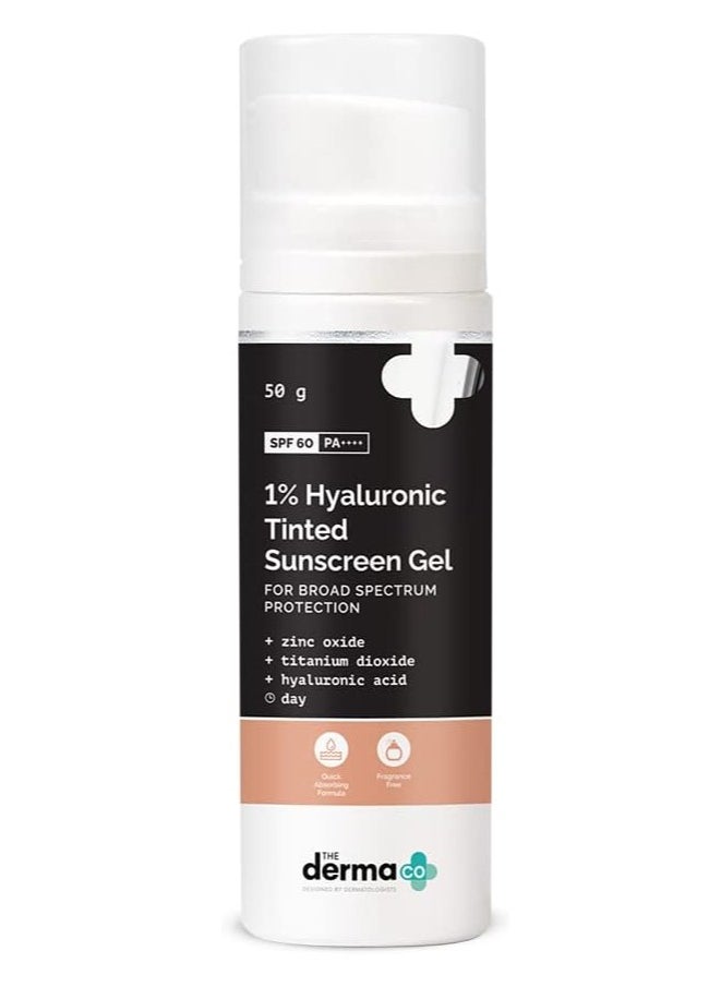 THE derma Co 1% Hyaluronic Tinted Sunscreen SPF 60 Gel For All Skin For Broad Spectrum Protection - 50GM  - Image 1