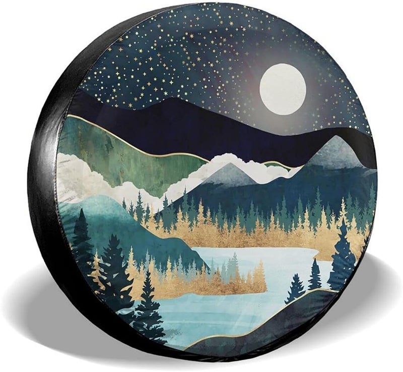 cozipink Abstract Mountains Deer Lake Landscape Spare Tire Cover Wheel Protectors Weatherproof Wheel Covers Universal Fit for Trailer Rv SUV Truck Camper Travel Trailers Accessories 14in - Image 1