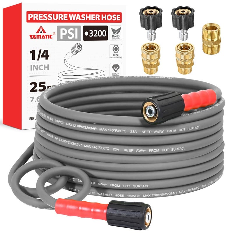 YAMATIC Upgraded Flexible Pressure Washer Hose 25FT 14 3200 PSI NonKink Replacement with M2214mm 38 Quick Connect Adapters Extension for Gas Power Washer TroyBilt Ryobi Honda Craftsman - Image 2