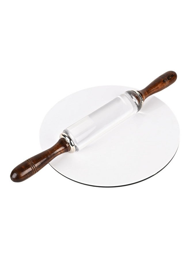 ROLLYWARE White Crystal Roti Roller + Acrylic Chakla chapati Maker Chakla with Stylish Crystal Belan Rolling pin - Upgrade Your Baking - Non-Stick & Zero Maintenance [ Chakla + Belan ] - Image 1