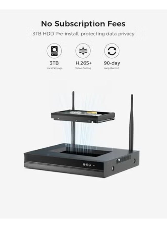 نظام كامل أمان WiFi – 8 كاميرات 5MP، 10 قنوات NVR، قرص صلب 3 تيرابايت، صوت ثنائي الاتجاه، جهاز تحكم عن بعد، مقاوم للماء - Image 2