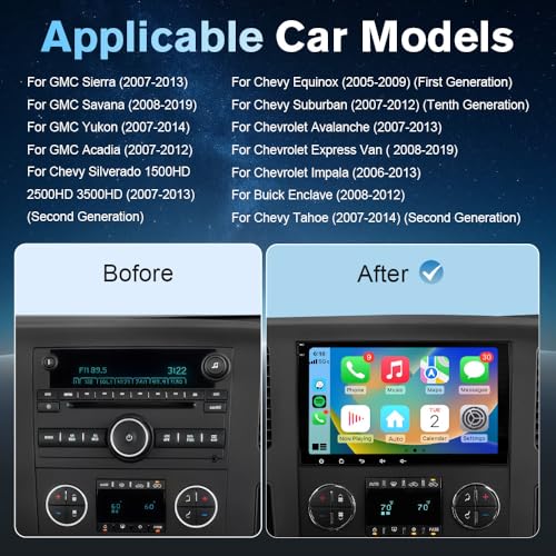 AWESAFE 8 Inch Car Radio Stereo for Chevy Silverado Suburban Impala Tahoe GMC Sierra Yukon Android 13 with GPS Navigaiton Wireless CarPlay & Android Auto - Image 2