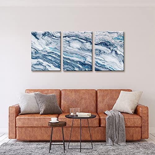 Pacimo Abstract Wall Art Bedroom Wall Décor 3 Piece Blue Beach Ocean Picture Coastal Theme Nautical Sea Wave Canvas Prints on Canvas Seascape Modern Artwork for Home Living Room Office - 12"x16"x3 Panel - Image 2