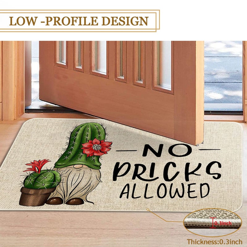 Roszwtit Spring Summer Door Mat 30 X 17 Inch No Picks Allowed Cactus Gnome Doormat Indoor Outdoor Entrance Funny Floor Mat Non Slip Summer Decor Rubber Welcome Mats - Image 5