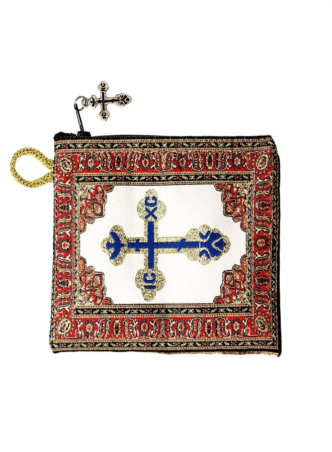 Intercession Hand-Woven, Lined Madonna and Child Rosary Pouch, Made in Turkey with Premium Metallic Thread (Red - Small) - Image 4